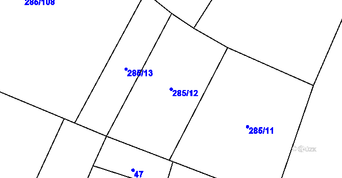Parcela st. 285/12 v KÚ Kozojedy u Žlunic, Katastrální mapa
