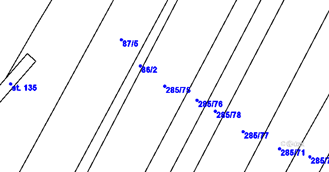 Parcela st. 285/75 v KÚ Kozojedy u Žlunic, Katastrální mapa