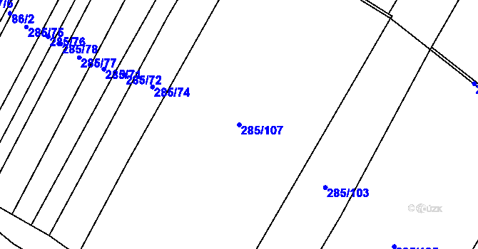Parcela st. 285/107 v KÚ Kozojedy u Žlunic, Katastrální mapa