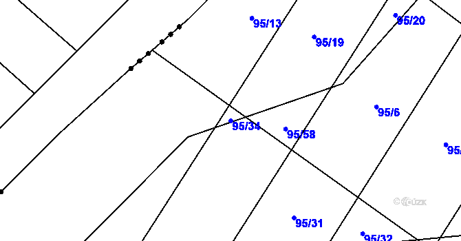 Parcela st. 95/34 v KÚ Kozojedy u Žlunic, Katastrální mapa