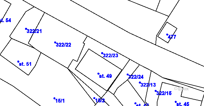 Parcela st. 322/23 v KÚ Kozojedy u Žlunic, Katastrální mapa
