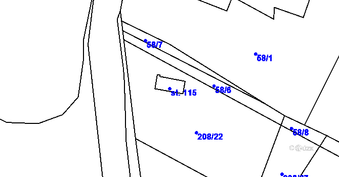 Parcela st. 115 v KÚ Sekeřice, Katastrální mapa