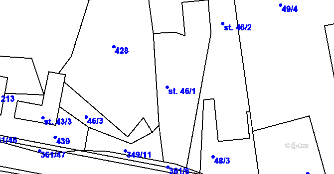 Parcela st. 46/1 v KÚ Žlunice, Katastrální mapa