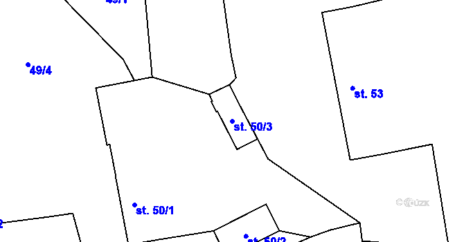 Parcela st. 50/3 v KÚ Žlunice, Katastrální mapa