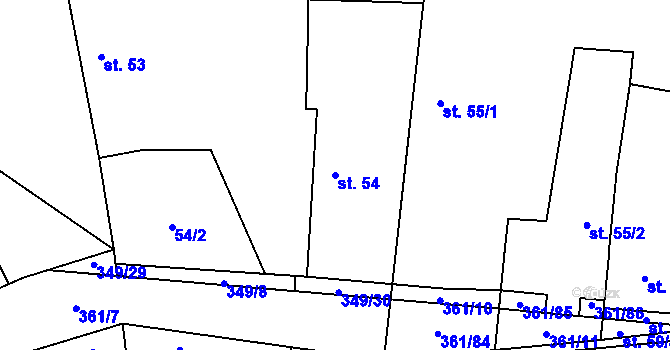 Parcela st. 54 v KÚ Žlunice, Katastrální mapa