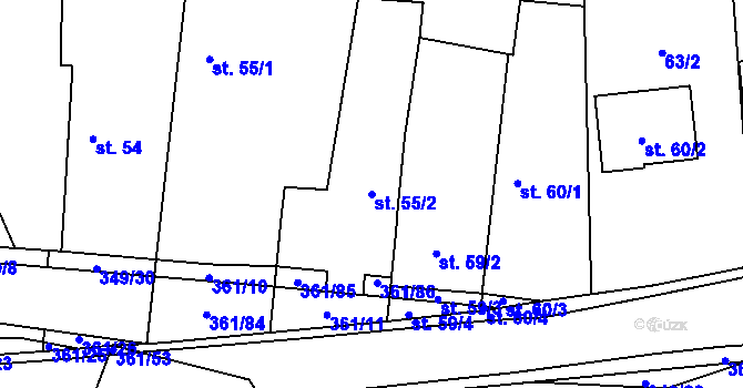 Parcela st. 55/2 v KÚ Žlunice, Katastrální mapa