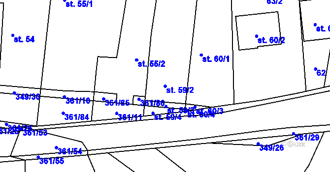 Parcela st. 59/2 v KÚ Žlunice, Katastrální mapa