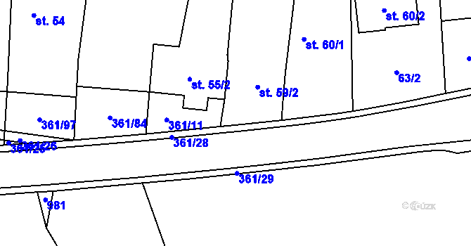 Parcela st. 59/4 v KÚ Žlunice, Katastrální mapa