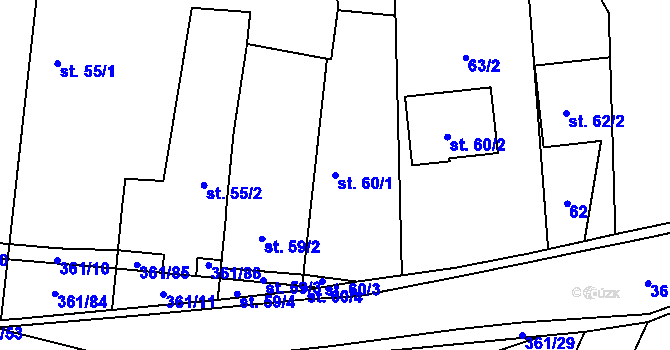 Parcela st. 60/1 v KÚ Žlunice, Katastrální mapa