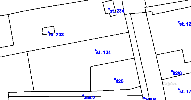 Parcela st. 134 v KÚ Žlunice, Katastrální mapa