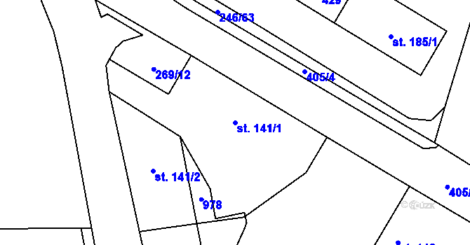 Parcela st. 141/1 v KÚ Žlunice, Katastrální mapa