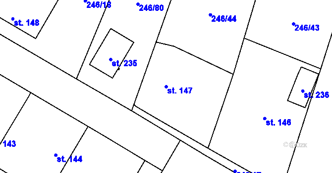 Parcela st. 147 v KÚ Žlunice, Katastrální mapa