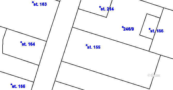 Parcela st. 155 v KÚ Žlunice, Katastrální mapa