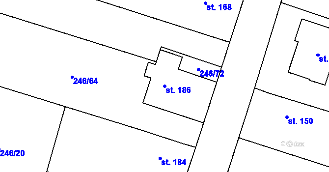 Parcela st. 186 v KÚ Žlunice, Katastrální mapa