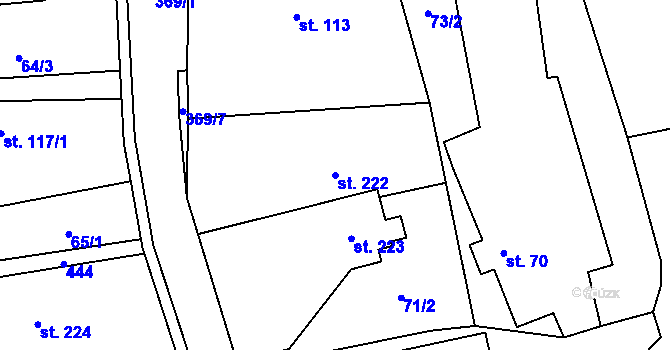 Parcela st. 222 v KÚ Žlunice, Katastrální mapa