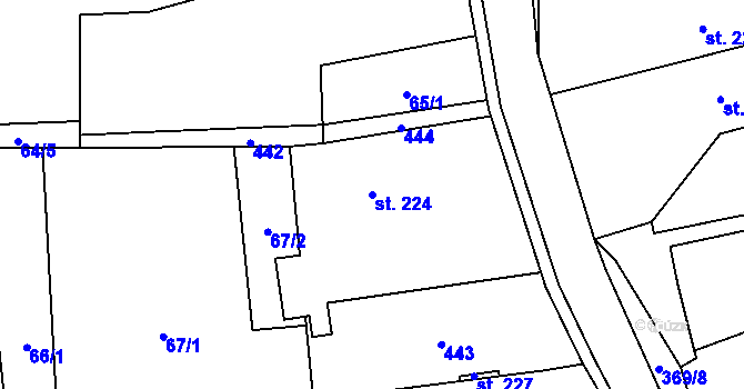 Parcela st. 224 v KÚ Žlunice, Katastrální mapa