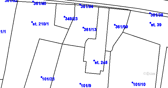 Parcela st. 103/3 v KÚ Žlunice, Katastrální mapa