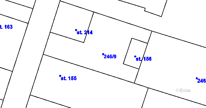 Parcela st. 246/9 v KÚ Žlunice, Katastrální mapa