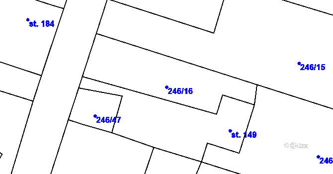 Parcela st. 246/16 v KÚ Žlunice, Katastrální mapa