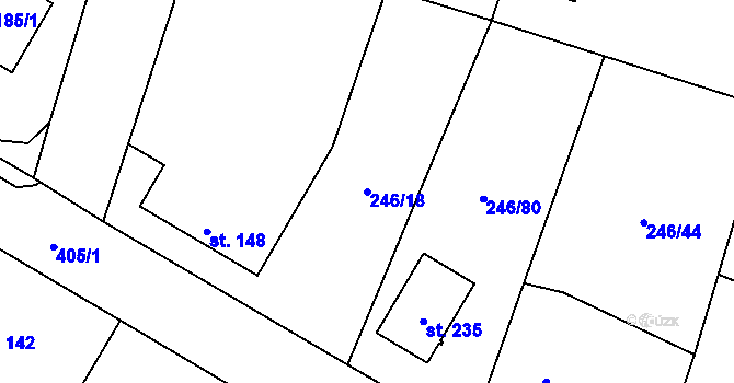 Parcela st. 246/18 v KÚ Žlunice, Katastrální mapa