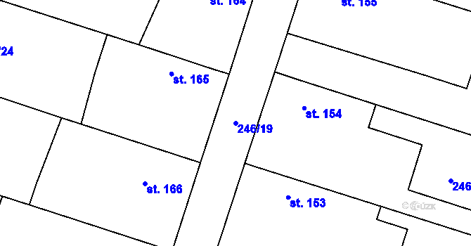 Parcela st. 246/19 v KÚ Žlunice, Katastrální mapa