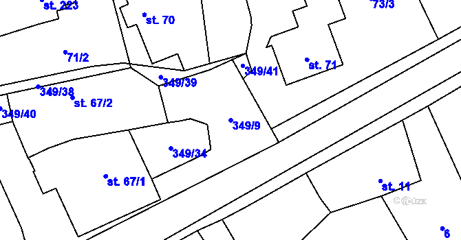 Parcela st. 349/9 v KÚ Žlunice, Katastrální mapa