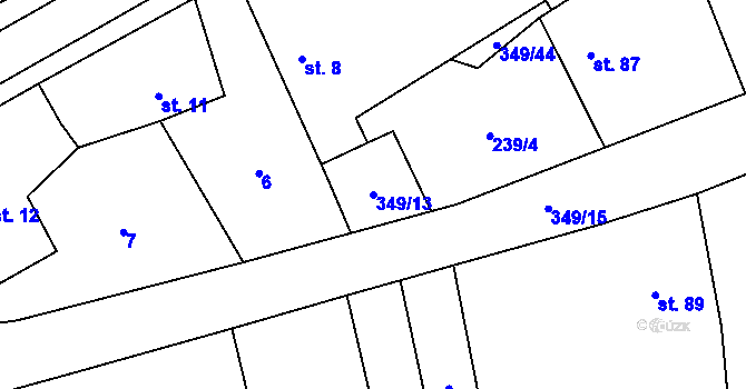 Parcela st. 349/13 v KÚ Žlunice, Katastrální mapa