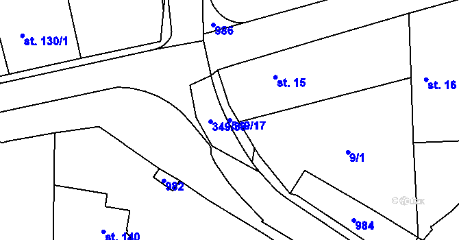 Parcela st. 349/17 v KÚ Žlunice, Katastrální mapa