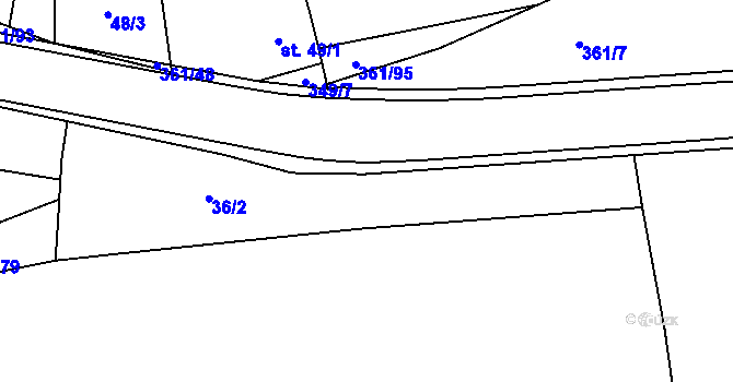 Parcela st. 349/25 v KÚ Žlunice, Katastrální mapa