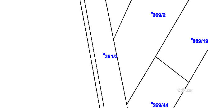 Parcela st. 361/3 v KÚ Žlunice, Katastrální mapa