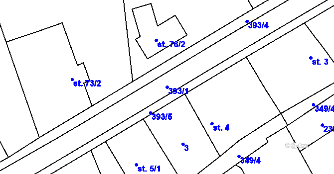 Parcela st. 393/1 v KÚ Žlunice, Katastrální mapa