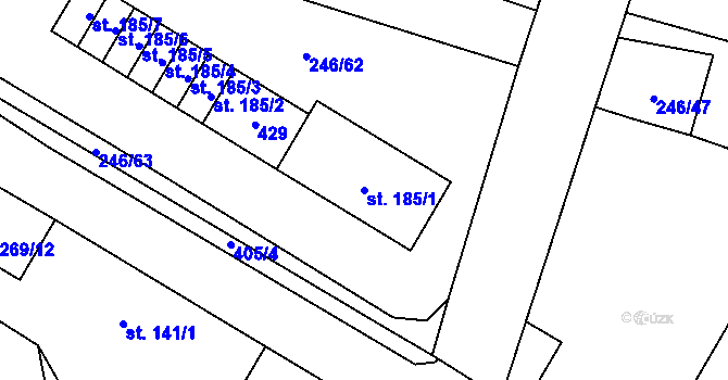 Parcela st. 185/1 v KÚ Žlunice, Katastrální mapa