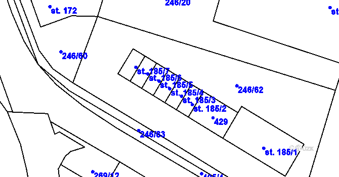 Parcela st. 185/4 v KÚ Žlunice, Katastrální mapa