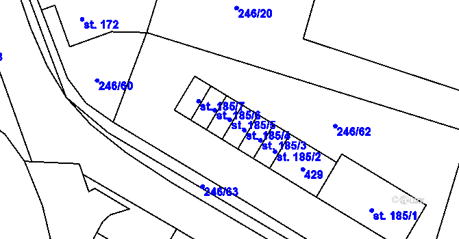 Parcela st. 185/5 v KÚ Žlunice, Katastrální mapa