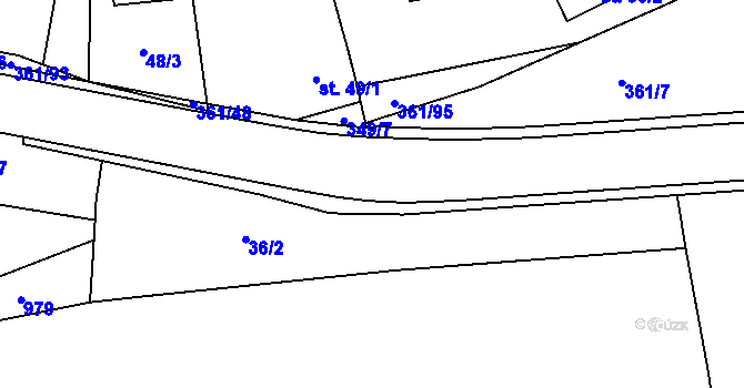 Parcela st. 361/36 v KÚ Žlunice, Katastrální mapa