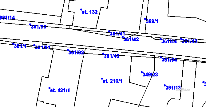 Parcela st. 361/40 v KÚ Žlunice, Katastrální mapa