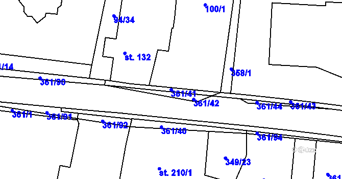 Parcela st. 361/41 v KÚ Žlunice, Katastrální mapa
