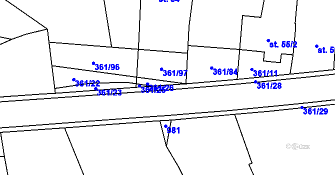 Parcela st. 361/53 v KÚ Žlunice, Katastrální mapa