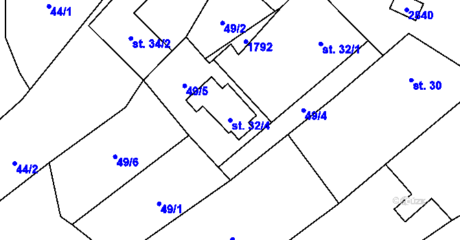 Parcela st. 32/4 v KÚ Žlutava, Katastrální mapa