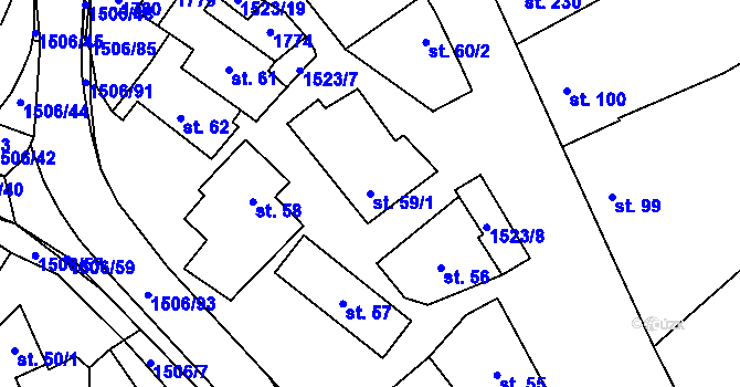 Parcela st. 59/1 v KÚ Žlutava, Katastrální mapa