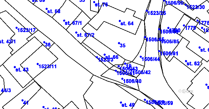 Parcela st. 66 v KÚ Žlutava, Katastrální mapa