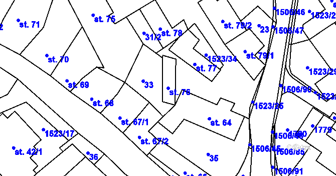 Parcela st. 76 v KÚ Žlutava, Katastrální mapa