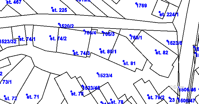Parcela st. 80 v KÚ Žlutava, Katastrální mapa