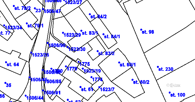 Parcela st. 83/2 v KÚ Žlutava, Katastrální mapa