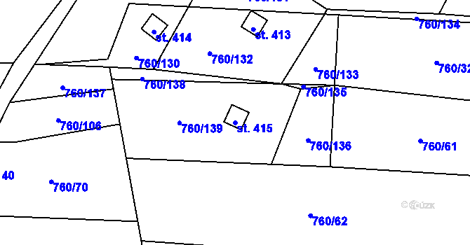 Parcela st. 415 v KÚ Žlutava, Katastrální mapa