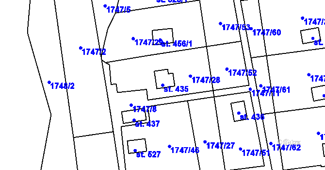 Parcela st. 435 v KÚ Žlutava, Katastrální mapa