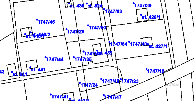 Parcela st. 439 v KÚ Žlutava, Katastrální mapa