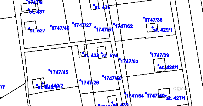 Parcela st. 524 v KÚ Žlutava, Katastrální mapa
