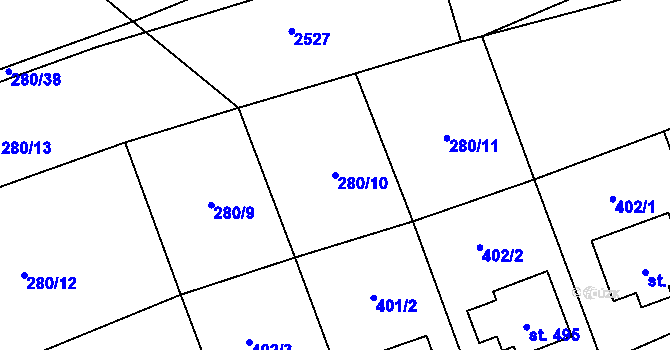 Parcela st. 280/10 v KÚ Žlutava, Katastrální mapa