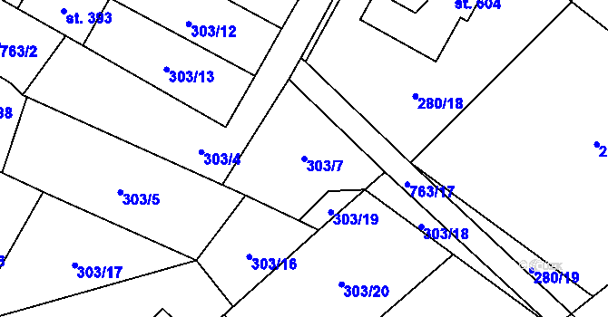 Parcela st. 303/7 v KÚ Žlutava, Katastrální mapa